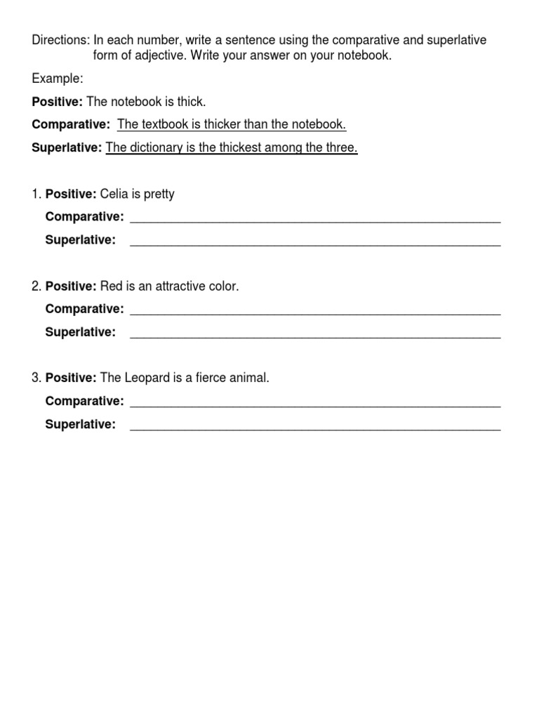 Comparative and Superlative Adjectives Exercise | PDF | Language Arts ...