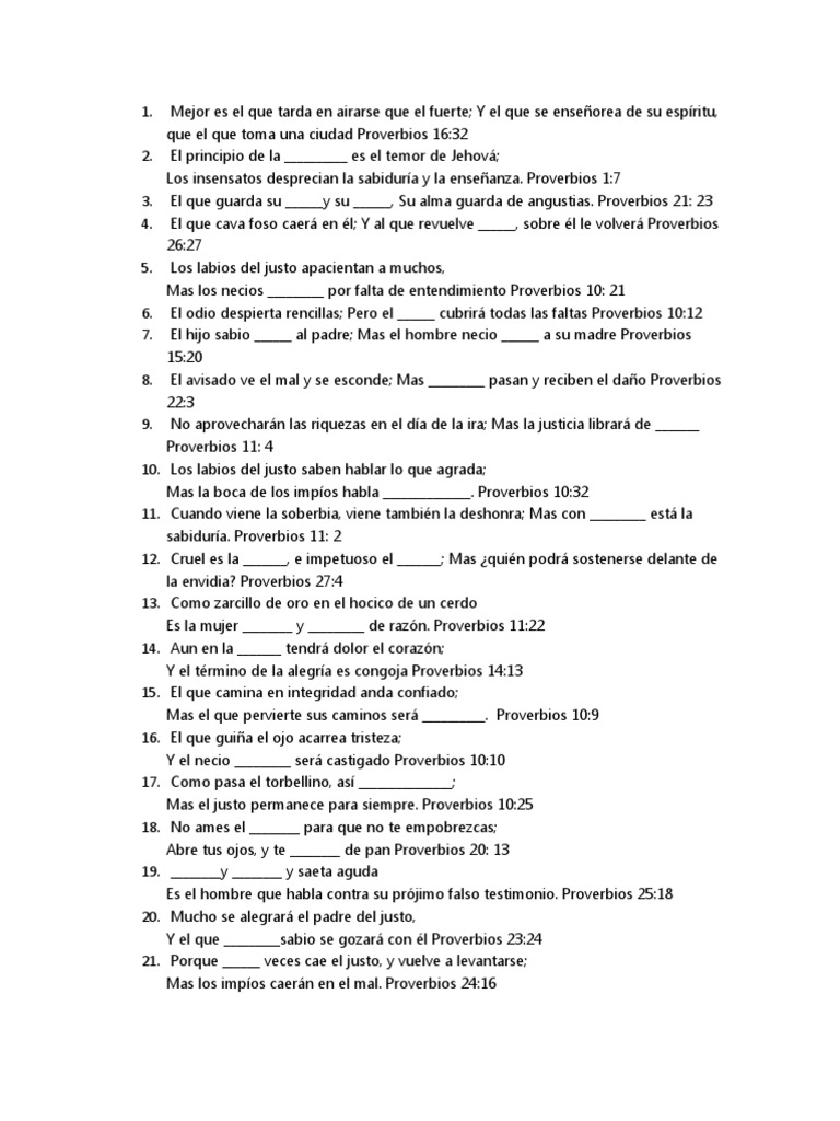 Completa El Proverbio #2 | PDF | Contenido bíblico | Libro de proverbios