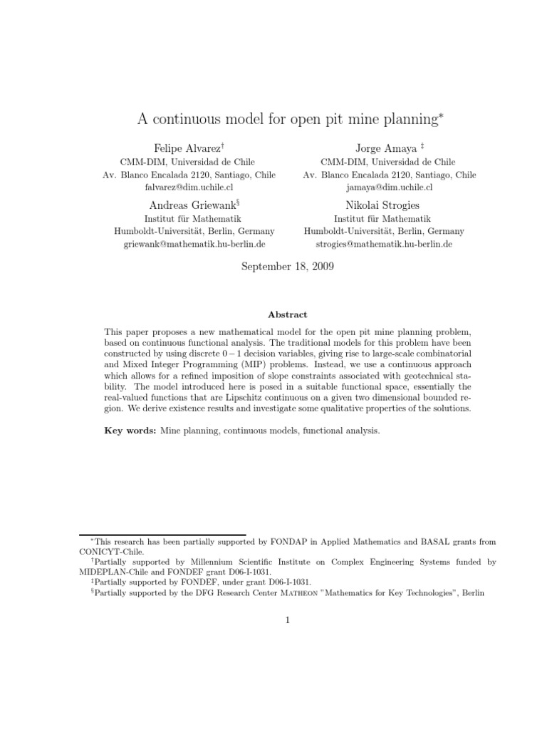 Continuous Model for Open Pit Mining | PDF | Mathematical Optimization ...