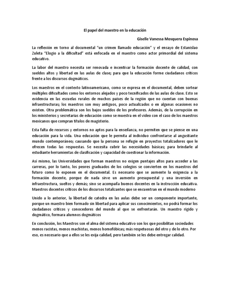 El rol del maestro en la educación crítica | PDF