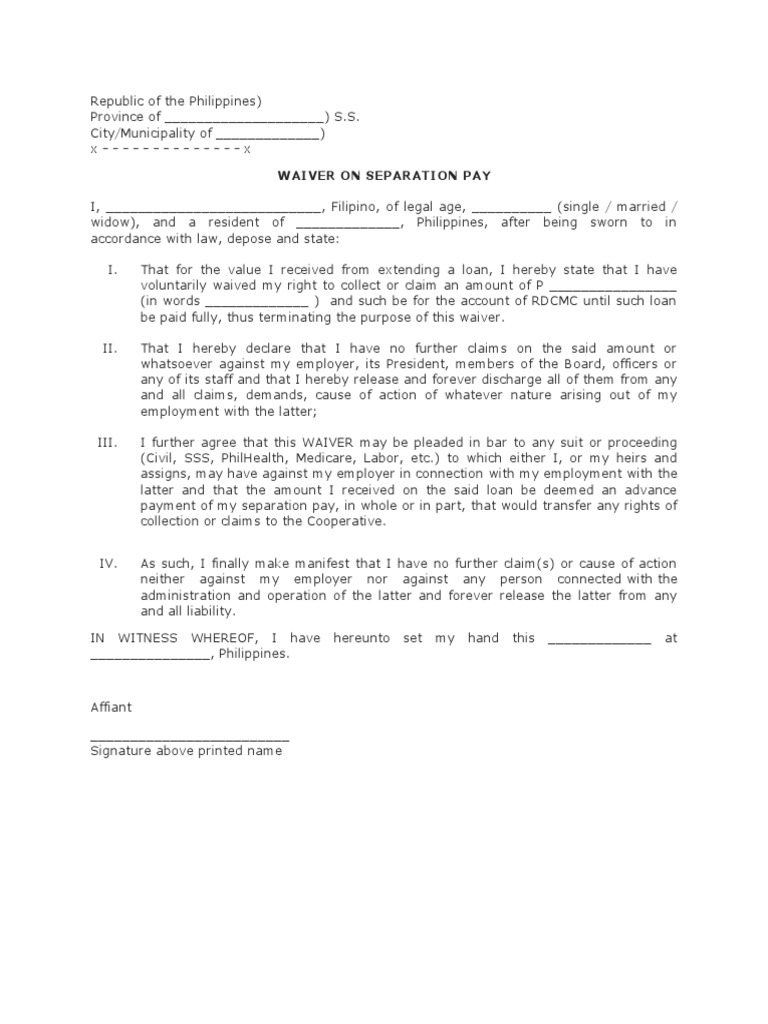 Waiver of Separation Pay Agreement | PDF | Social Science | Law