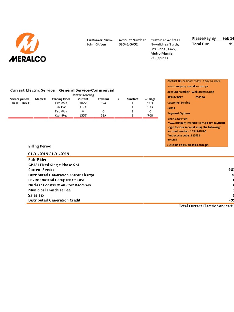 January 2019 Electric Bill Summary | PDF | Power (Physics) | Electric Power