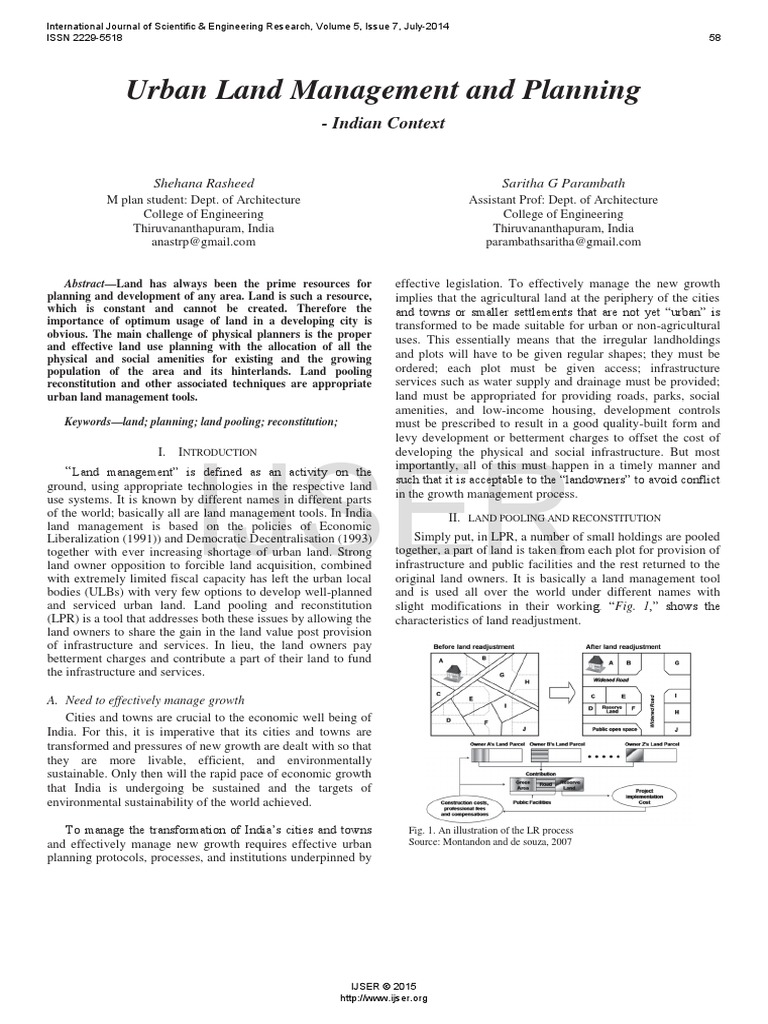 Ijser Urban Land Management and Planning PDF Infrastructure