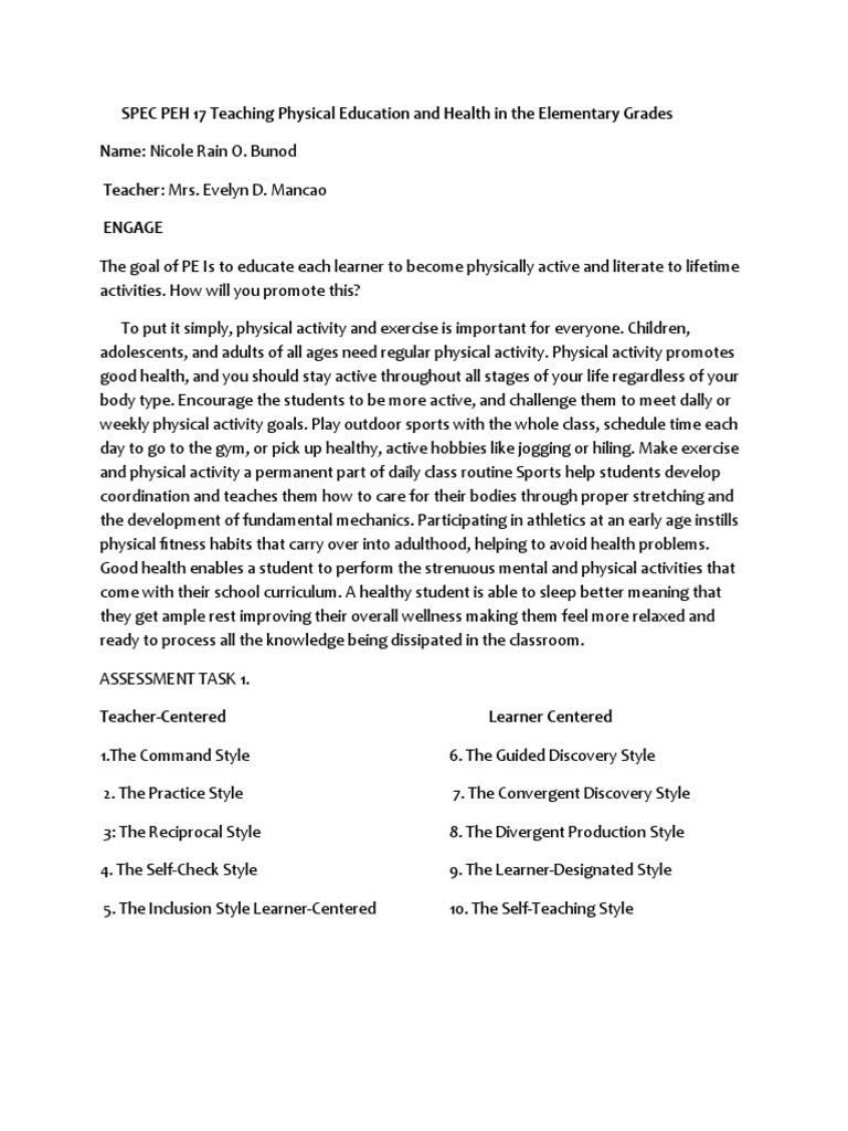 SPEC PEH 17 Teaching Physical Education and Health in The Elementary ...