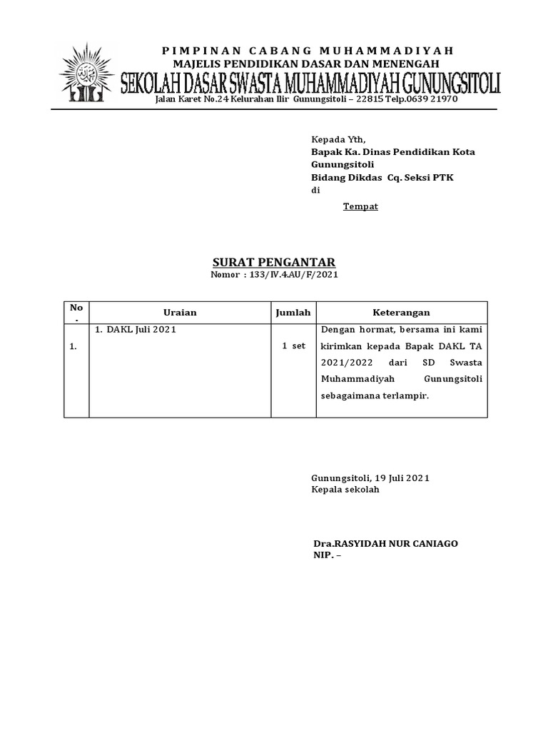 Surat Pengantar DAKL | PDF