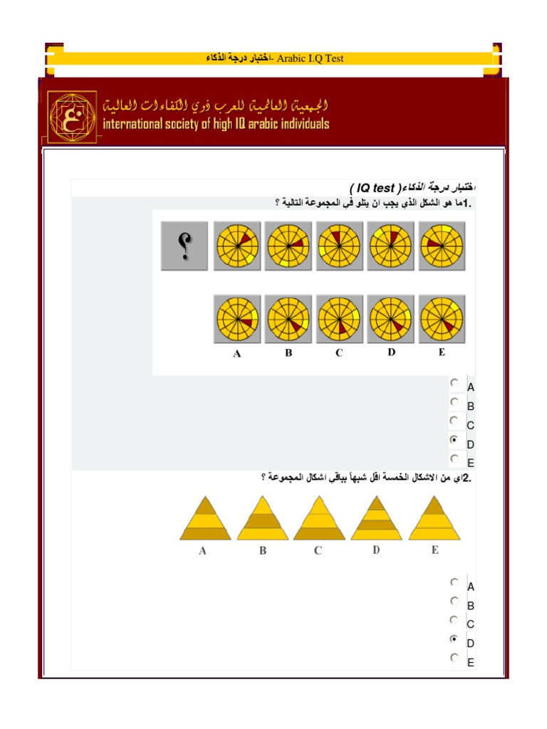 (IQ Test) : - Arabic I.Q Test | PDF