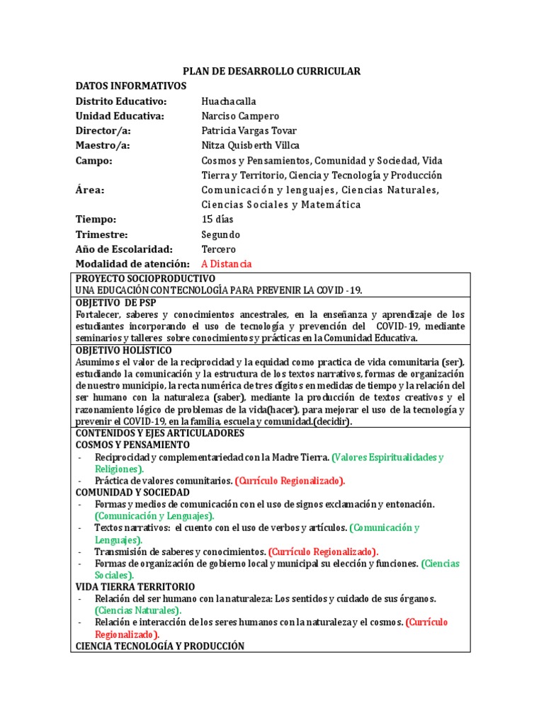 Plan de Desarrollo Curricular 2021 Semipresencial | PDF | Plan de ...