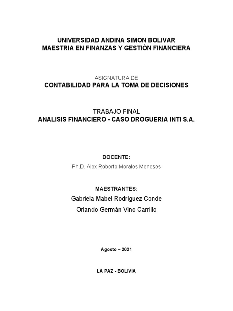 Trabajo Final Contabilidad para La Toma de Decisiones | PDF | Estado de ...