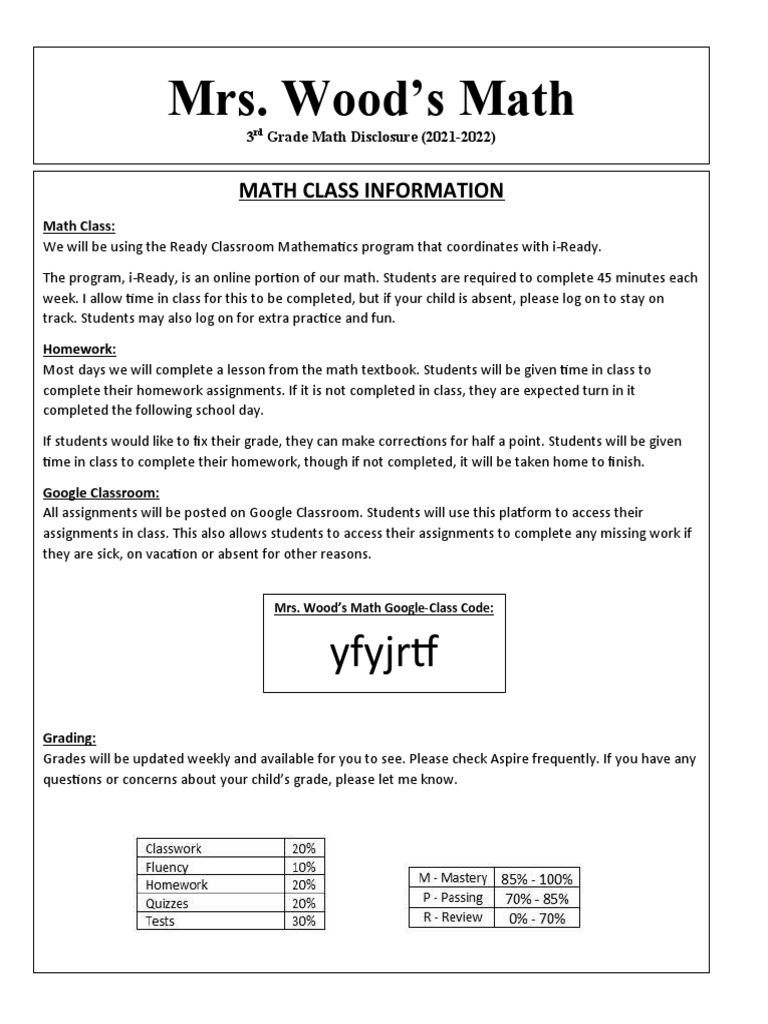 Math Disclosure 2021-2022 | PDF | Homework | Mathematics
