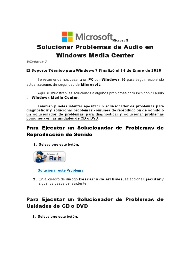 Solucionar Problemas de Audio en Windows Media Center | PDF | Microsoft ...