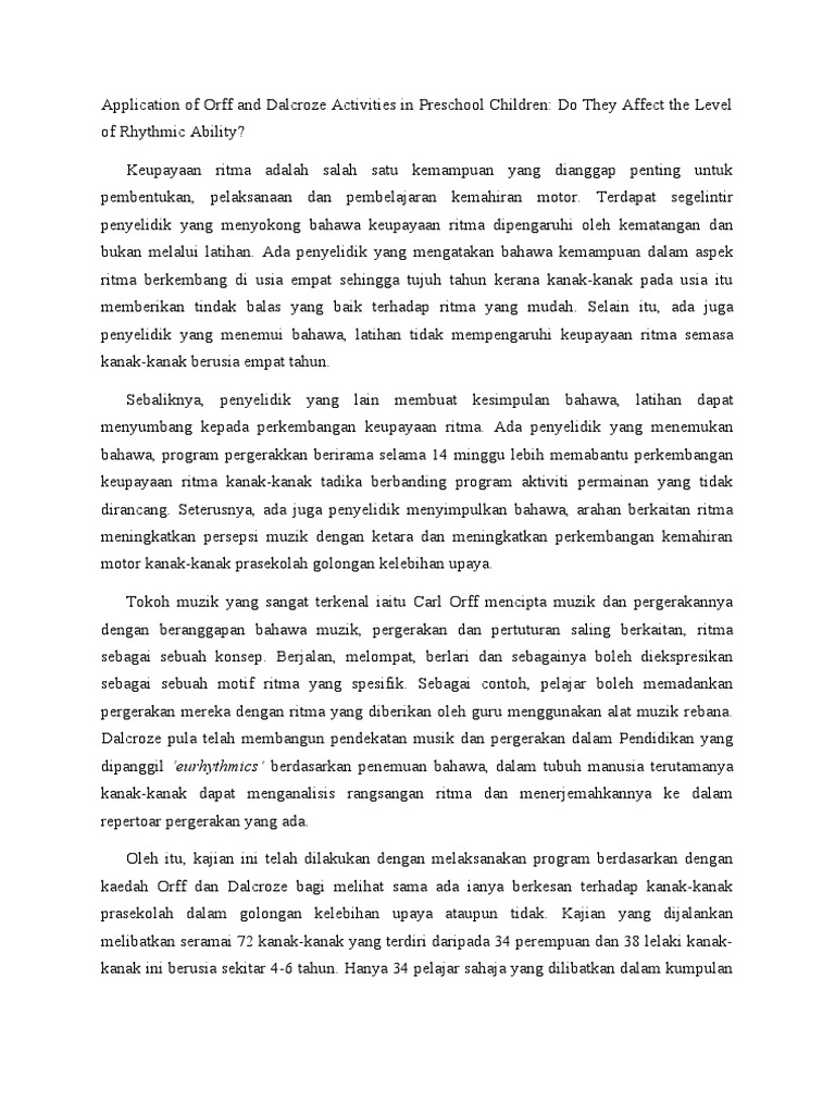 Application Of Orff And Dalcroze Activities In Preschool Children Pdf