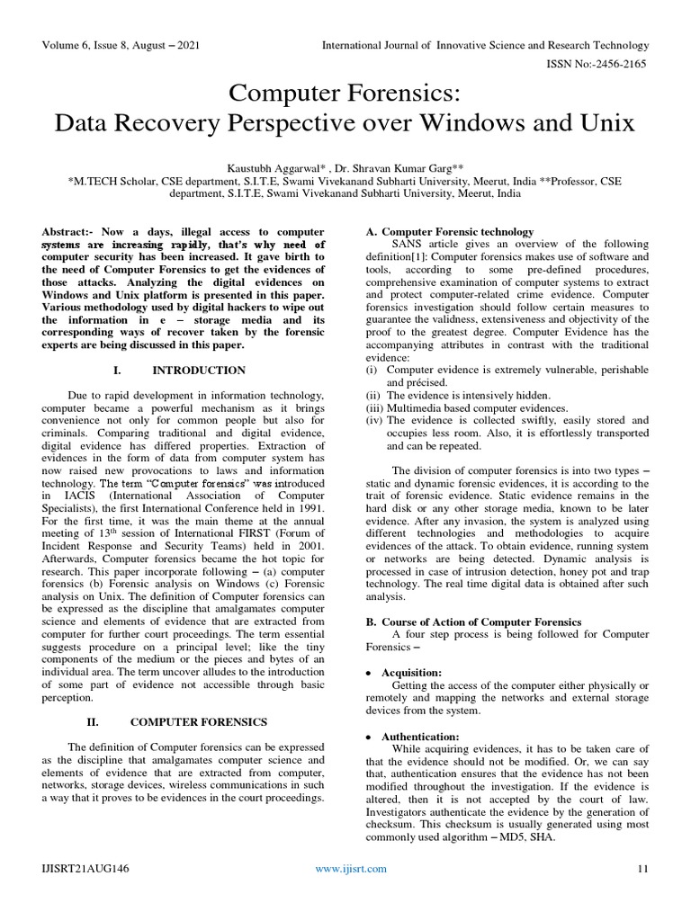 Computer Forensics Data Recovery Perspective Over Windows and Unix
