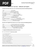 Verb "To Be" Past Tense - Affirmative and Negative: Grammar Practice Worksheets