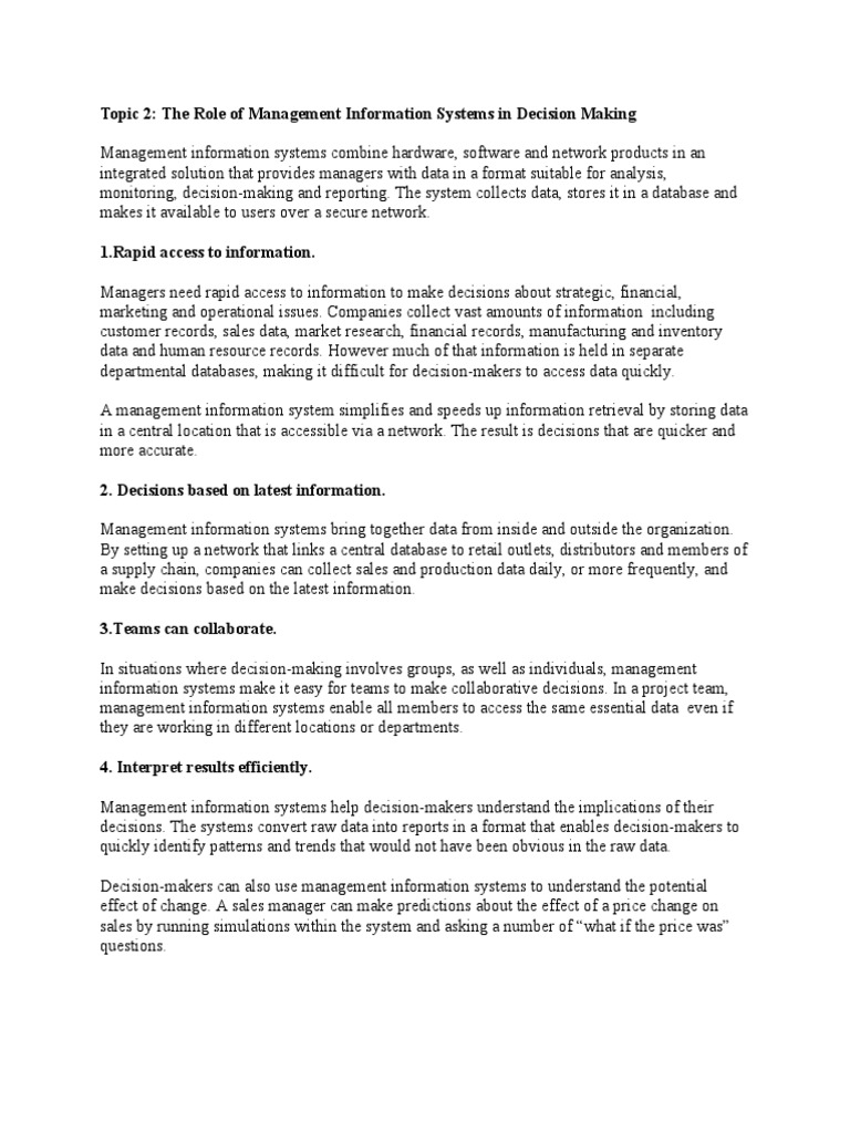 The Role of Management Information Systems in Decision Making | PDF ...