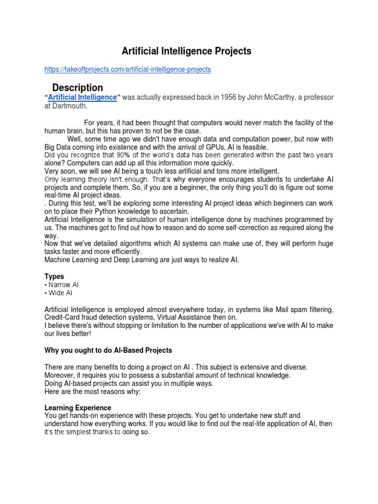 Artificial Intelligence Projects PDF | PDF | Artificial Intelligence ...