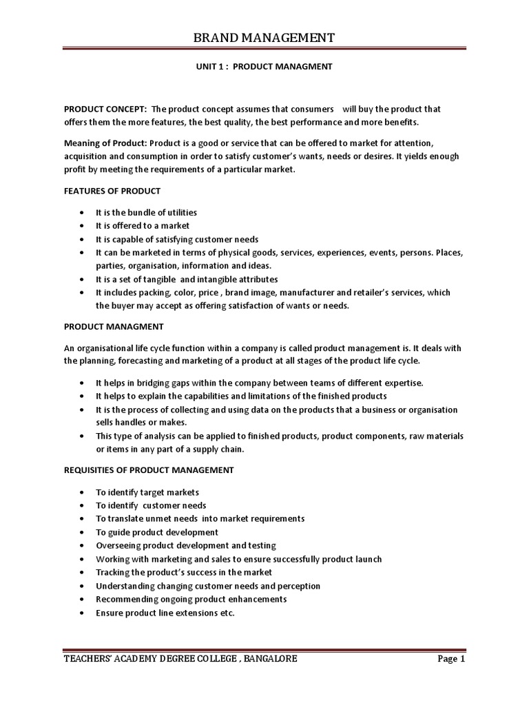 VI SEM B.B.M Subject BRAND MANAGEMENT | PDF | Marketing | Market ...
