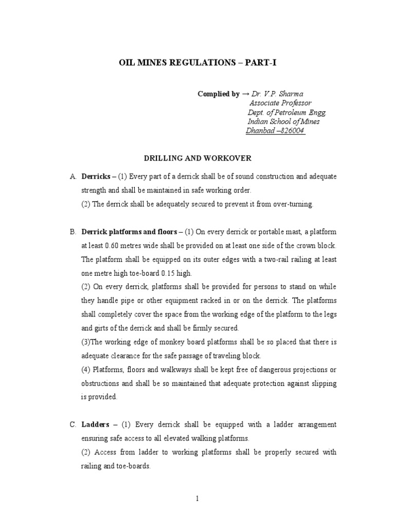 Oil Mines Regulations PDF Blowout (Well Drilling) Casing (Borehole)