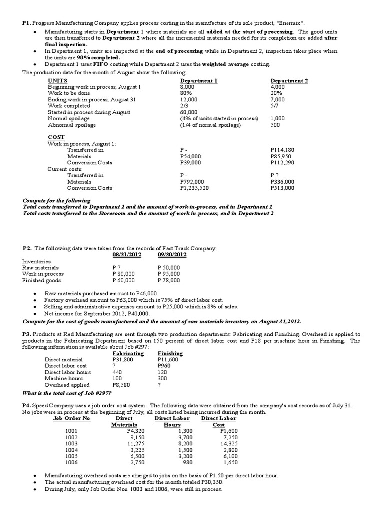 Process Costing Analysis for Manufacturing | PDF | Business Economics ...