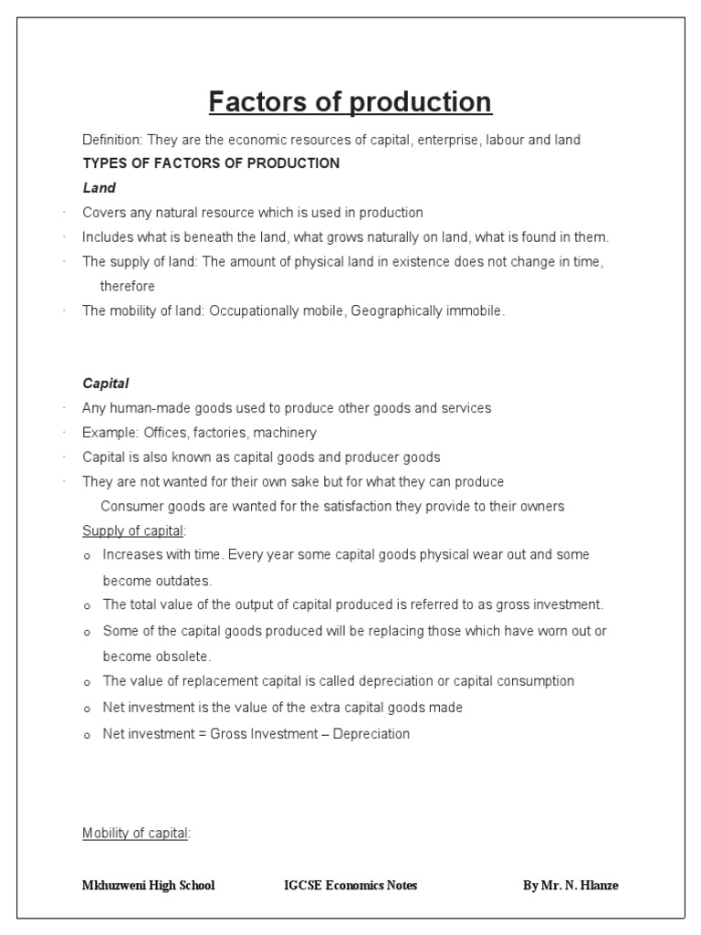 Overview of Factors of Production | PDF | Capital (Economics) | Labour ...