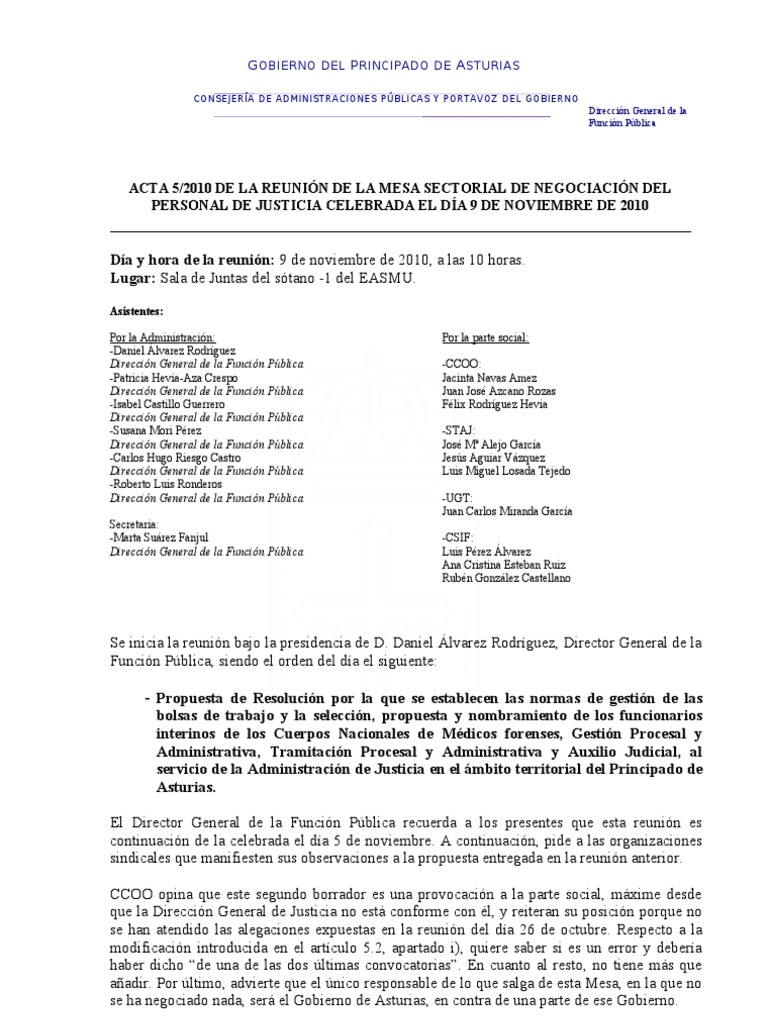 Acta de la Mesa Sectorial de Justicia 2010 | PDF | Justicia | Crimen y ...