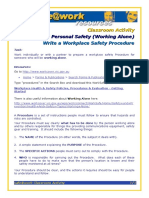 Classroom Activity Personal Safety (Working Alone) Write A Workplace Safety Procedure