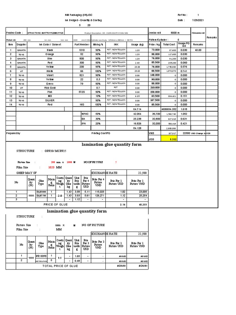 Lamination Glue Quantity Form Structure Opp20/ Mcpp25 PDF Rainbow
