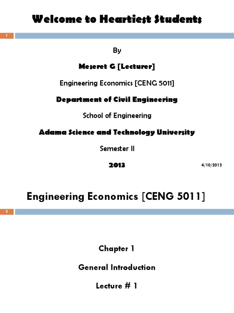 Engineering Economics Lecture Notes | PDF | Interest | Time Value Of Money