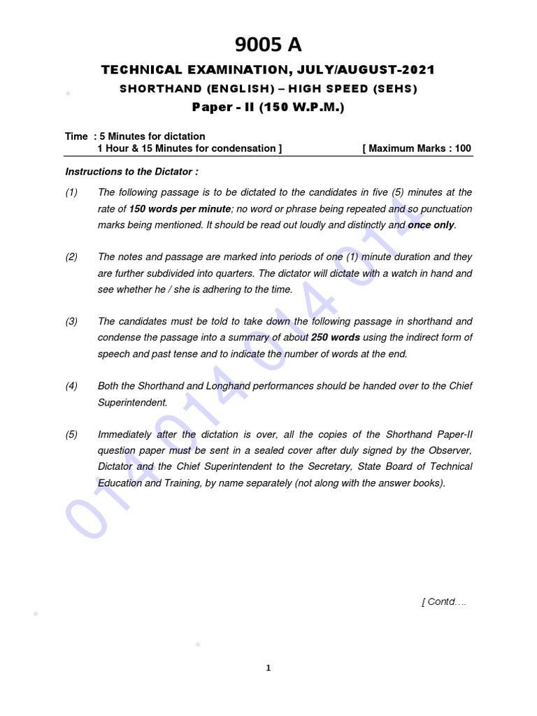Technical Examination, July/August-2021 Paper - II (150 W.P.M.) | PDF ...
