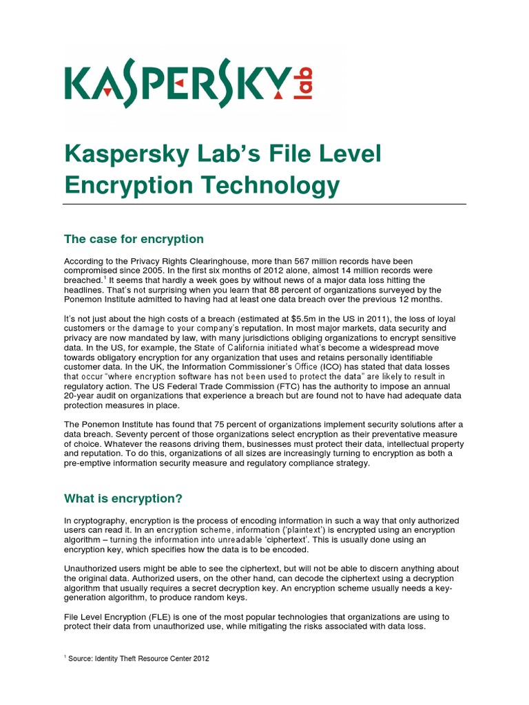 Kaspersky Lab 'S File Level Encryption Technology The Case For