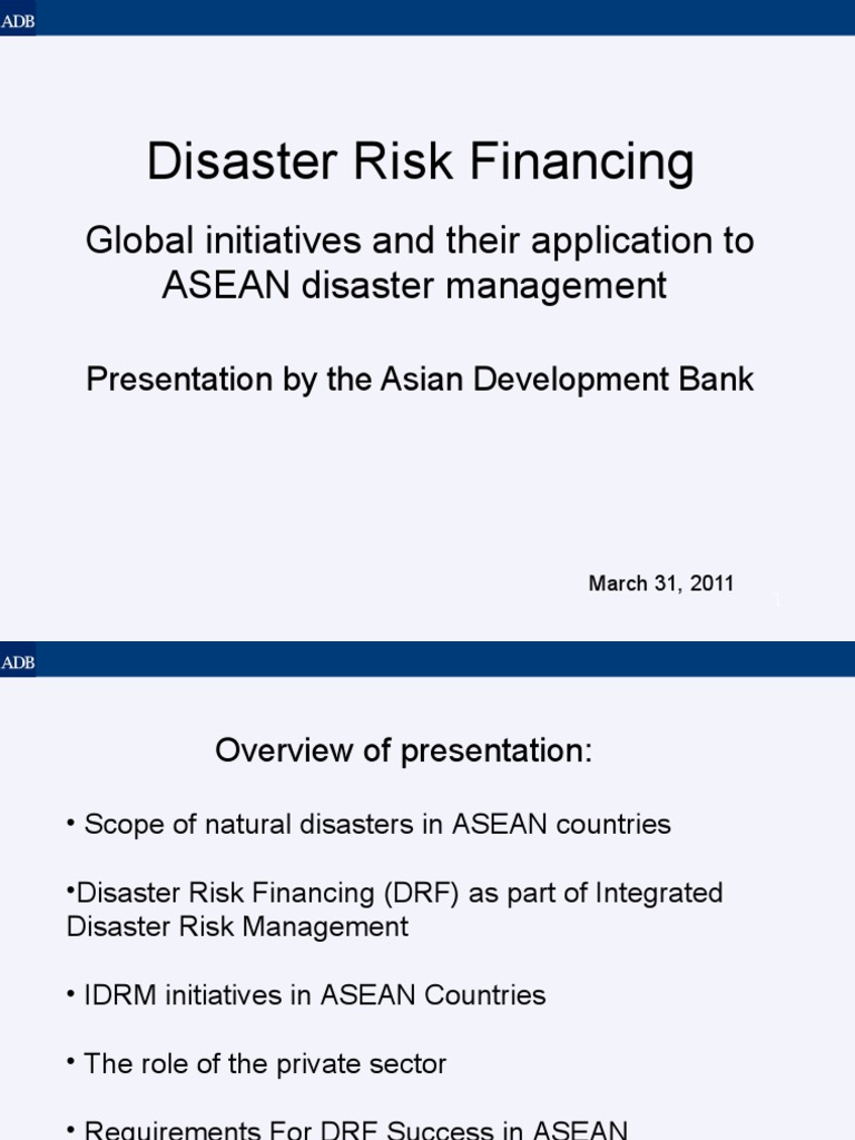 Disaster Risk Financing - ADB Experience | PDF | Natural Disasters ...