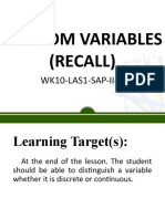 Random Variables (Recall) : WK10-LAS1-SAP-II-11