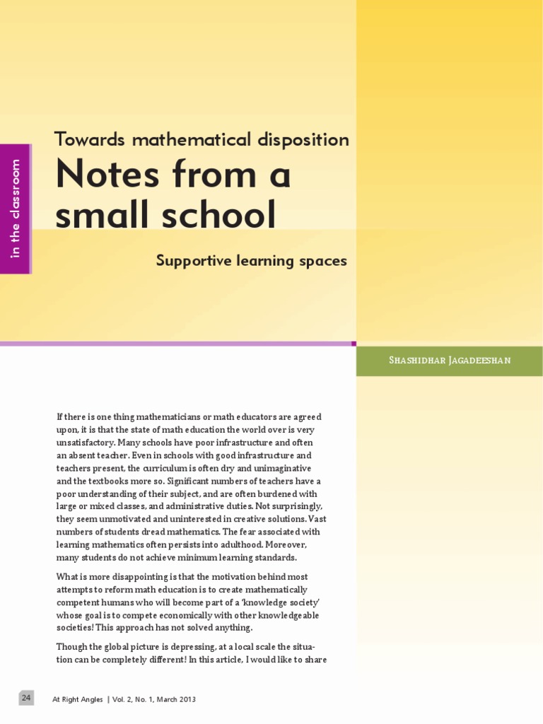 5 Towards Mathematical Disposition Notes From A Small School PDF
