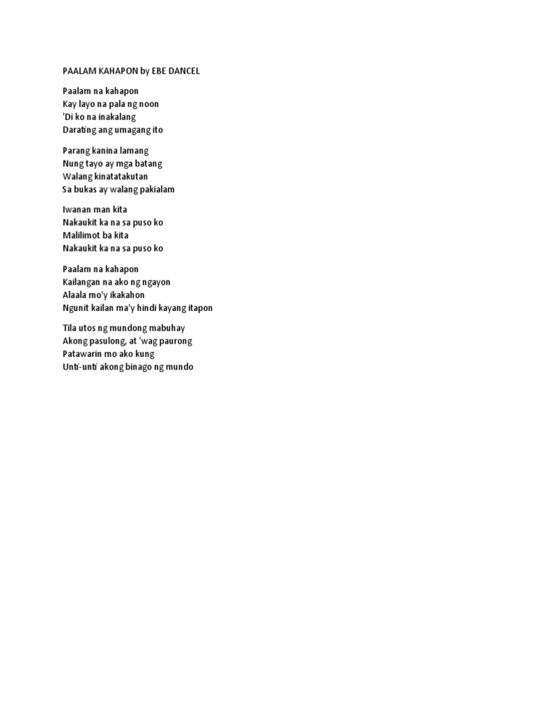 Paalam Kahapon By Ebe Dancel Pdf