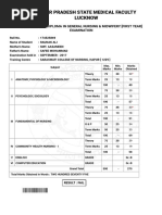 Uttar Pradesh State Medical Faculty Lucknow: Marksheet of Diploma in General Nursing & Midwifery (First Year) Examination