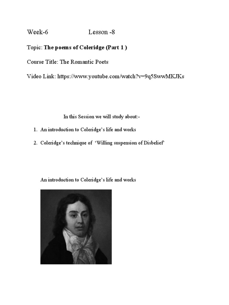 Coleridge's Life, Works and Technique of 'Willing Suspension of Disbelief' PDF