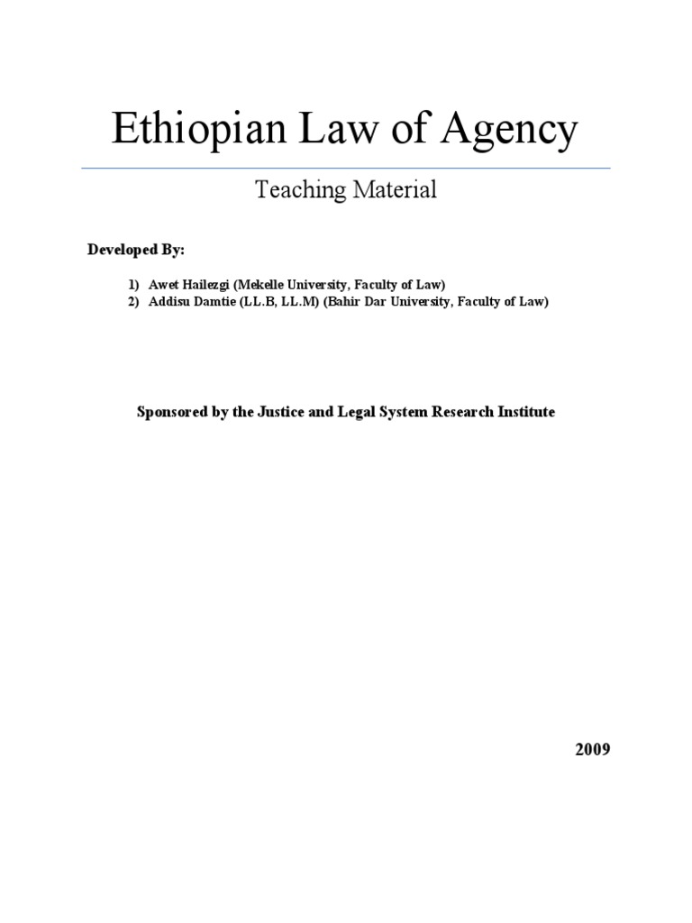 Ethiopian law of agency teaching material pdf