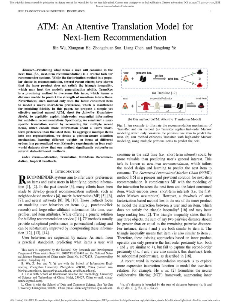 Attentive Translation Model for Recommendations | PDF | Markov Chain ...