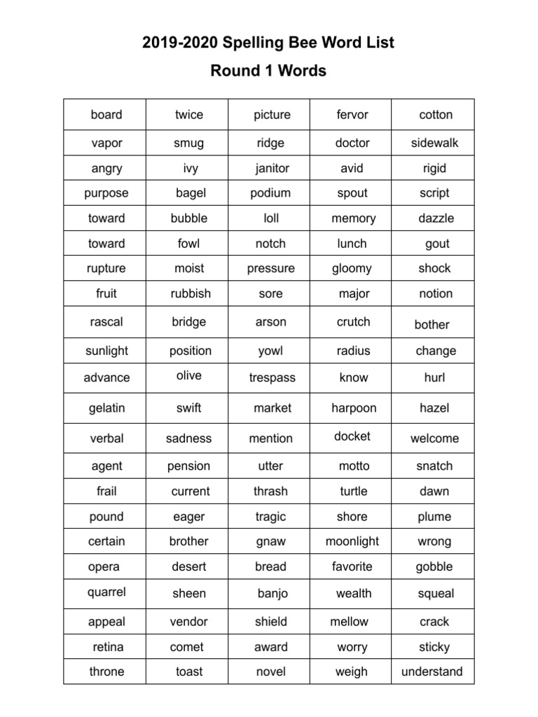 2019-2020 Spelling Bee Word List | PDF | Young Adult