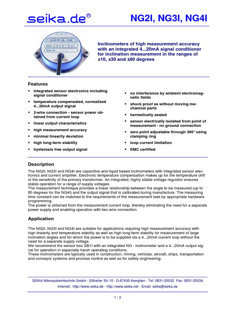 High-Precision Inclinometers NG Series | PDF | Electrical Engineering ...