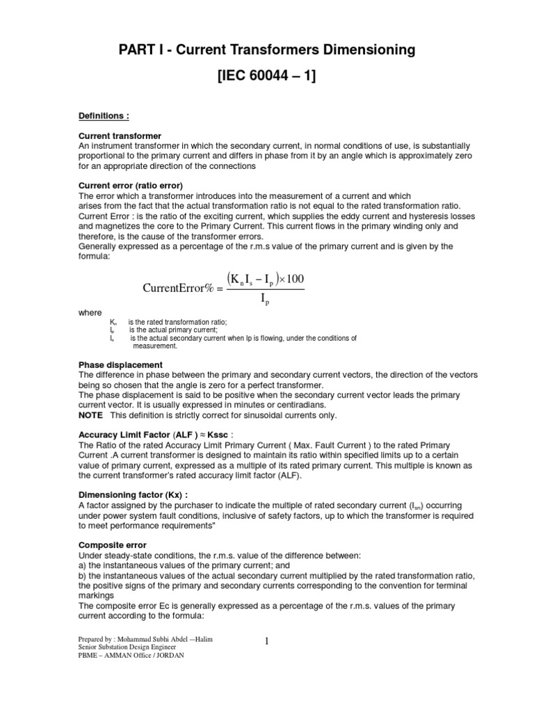 C T Dimensioning Transformer Electrical Equipment