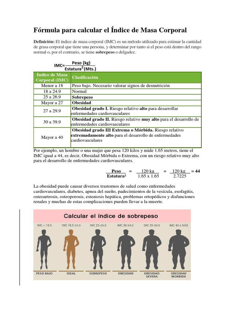 Oficial transferencia de dinero fe Fórmula para Calcular El Índice de Masa Corporal | PDF | Obesidad | Índice  de masa corporal