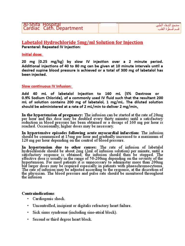 Guidelines for Administering Labetalol Hydrochloride Intravenous