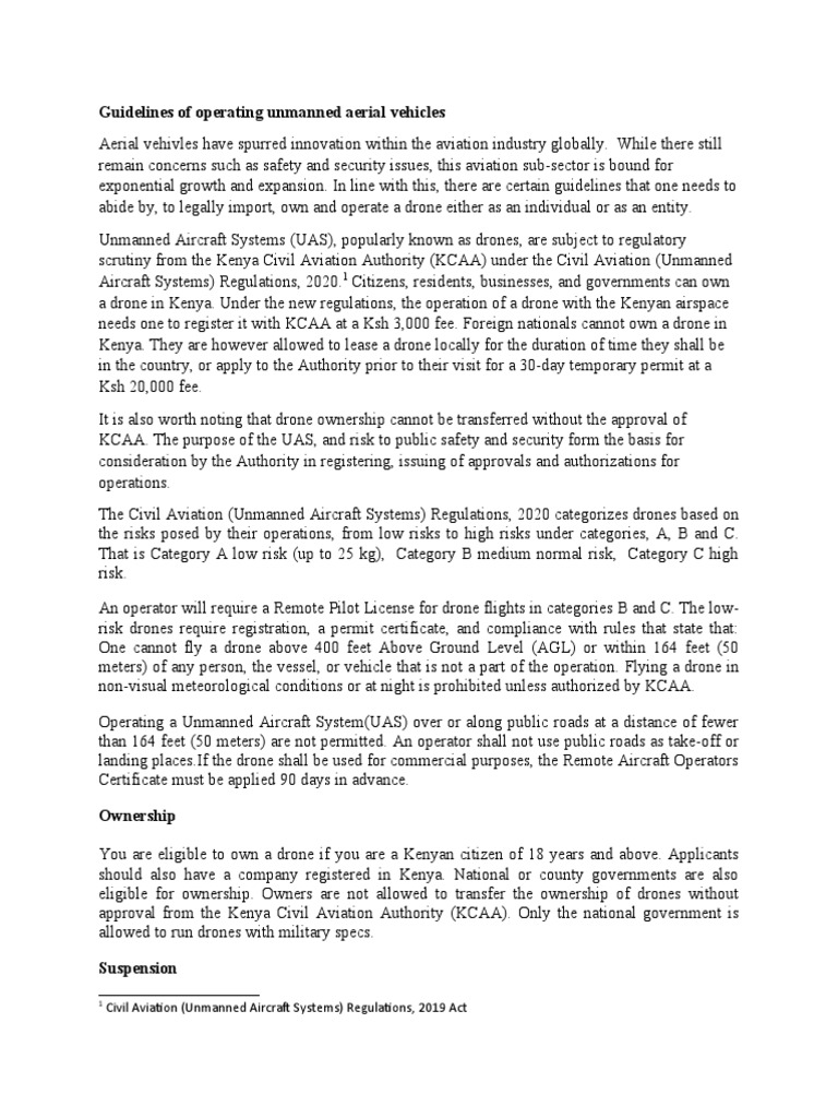 Guidelines of Operating Unmanned Aerial Vehicles Civil Aviation (Unmanned Aircraft Systems