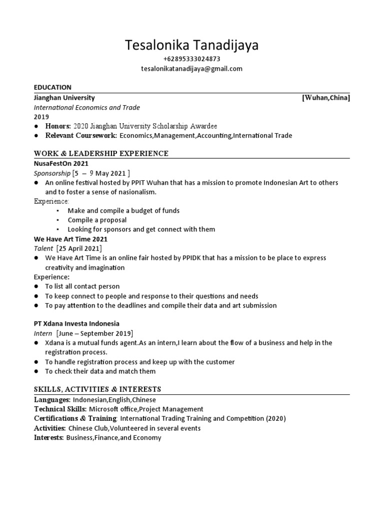 Goldmand Sachs CV Template PDF