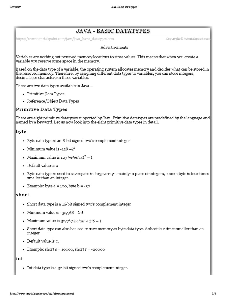 Java Basic Datatypes | PDF | Integer (Computer Science) | Data Type