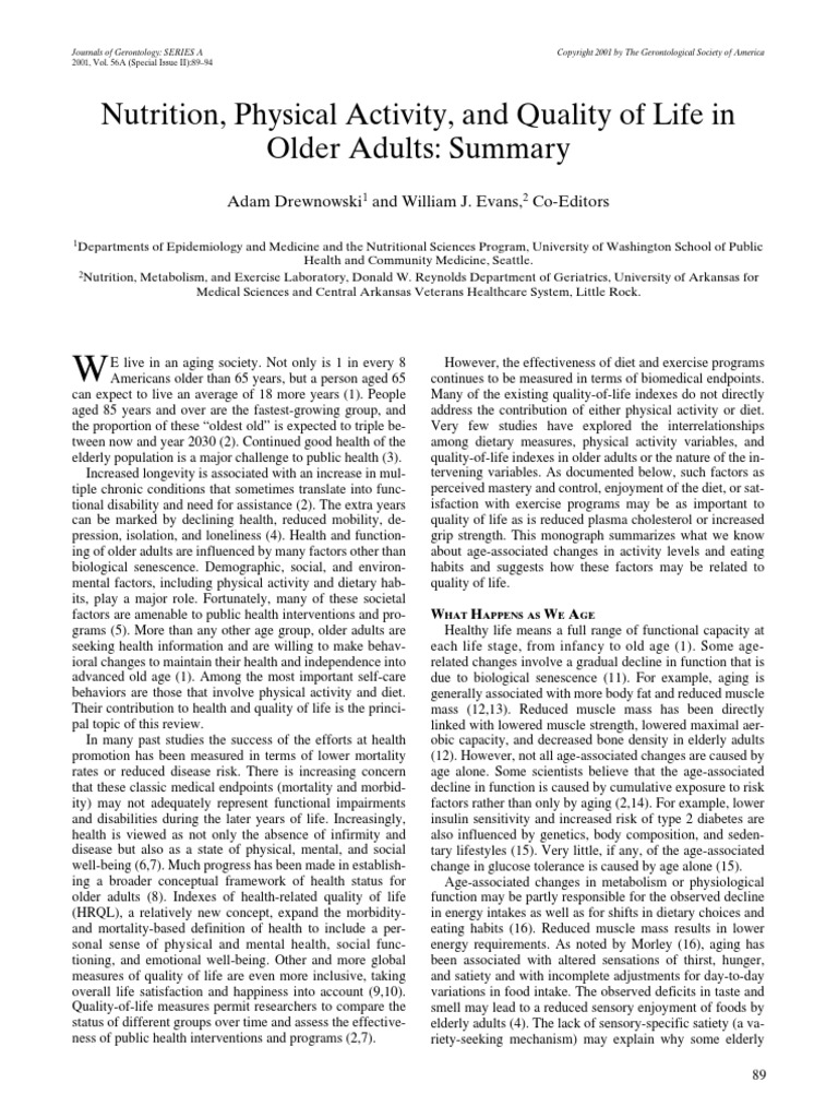 Nutrition, Physical Activity, and Quality of Life in Older Adults | PDF ...
