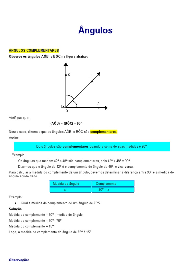 Ângulos: Complementares e Suplementares | PDF | Ângulo | Geometria