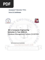 BE in Computer Engineering Semester-3, Year 2020-21: Database Management System (3130703)