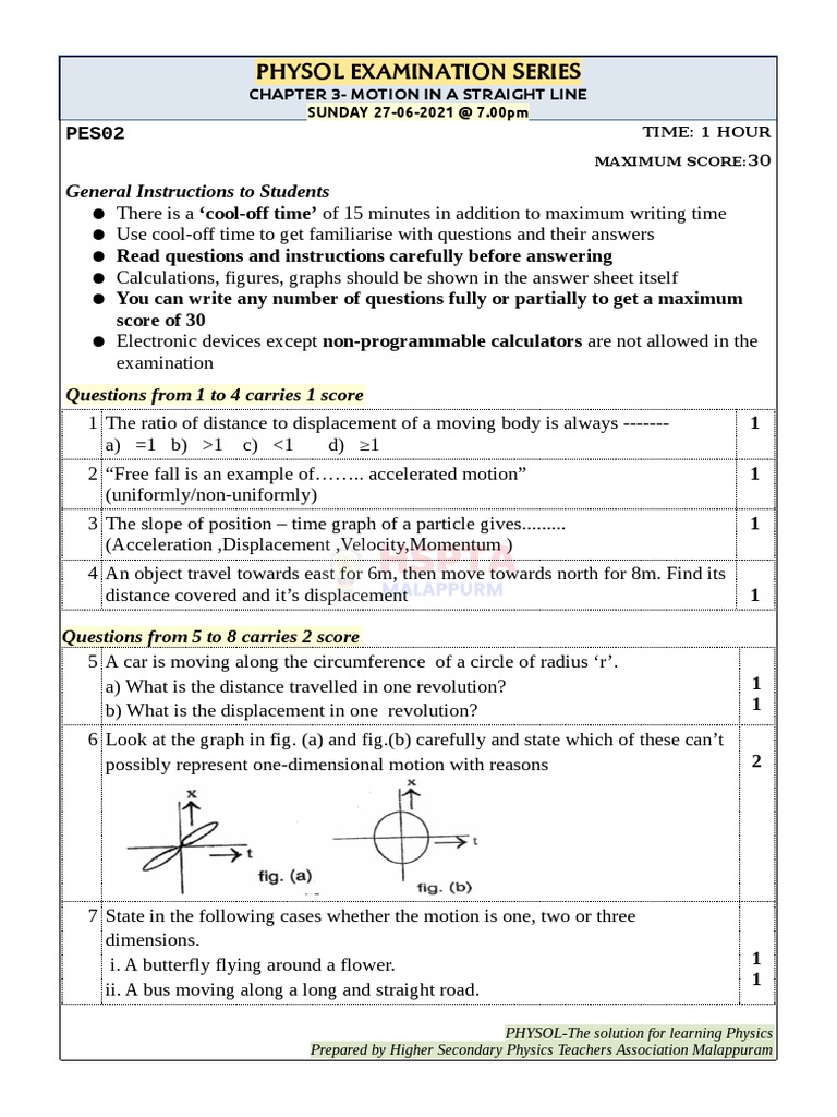 PHYSOL Motion Exam Overview | PDF | Velocity | Speed