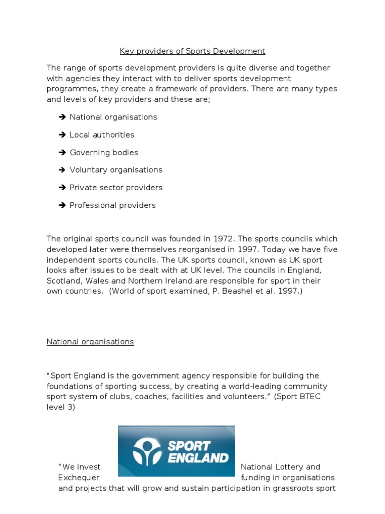 Key Providers in Sports Development | PDF | Sports | Sponsor (Commercial)